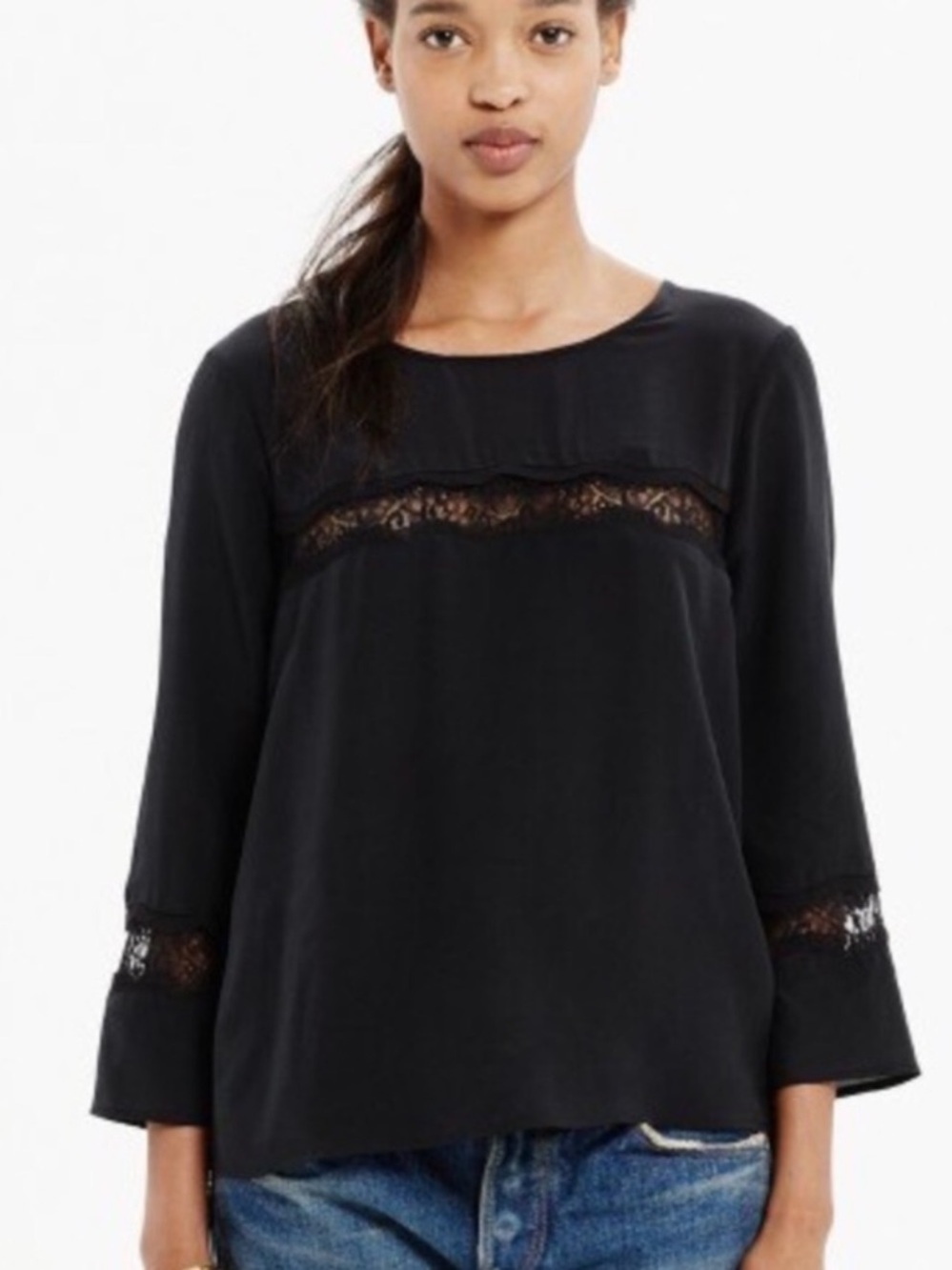 Madewell Silk Lace-inset black Top size small